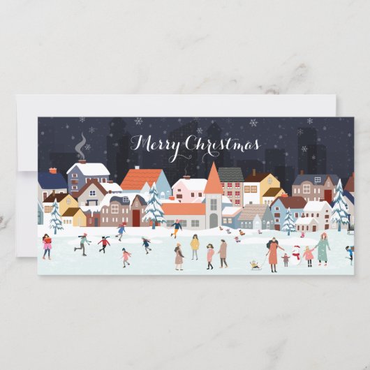 Dorp Winter Kerst Scène met Foto (Voorkant)