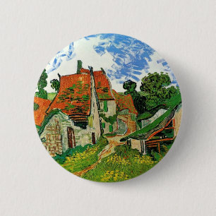 Dorpstraat in Auvers van Vincent Van Gogh Ronde Button 5,7 Cm