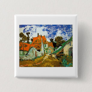 Dorpstraat in Auvers, Vincent van Gogh Vierkante Button 5,1 Cm
