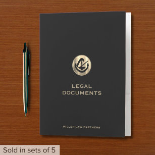 Dossier de documents juridiques noirs avec logo or