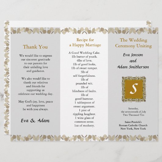 Dossier du programme de mariage Feuille d'or (Devant / Derrière)