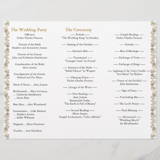 Dossier du programme de mariage Feuille d'or (Dos)