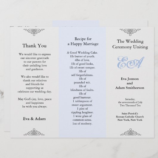 Dossier du programme de mariage gris bleu (Devant / Derrière)