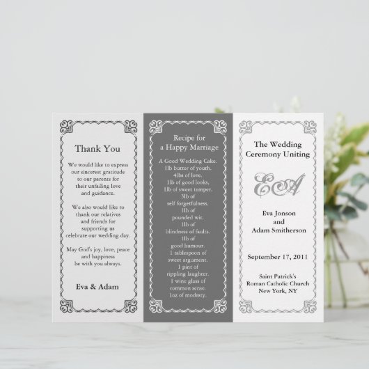 Dossier du programme de mariage Gris Tint (Debout devant)