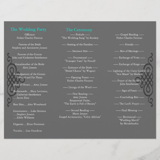 Dossier du programme de mariage gris Turquoise cla (Dos)