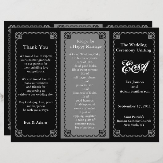 Dossier du programme de mariage Noir classique (Devant / Derrière)