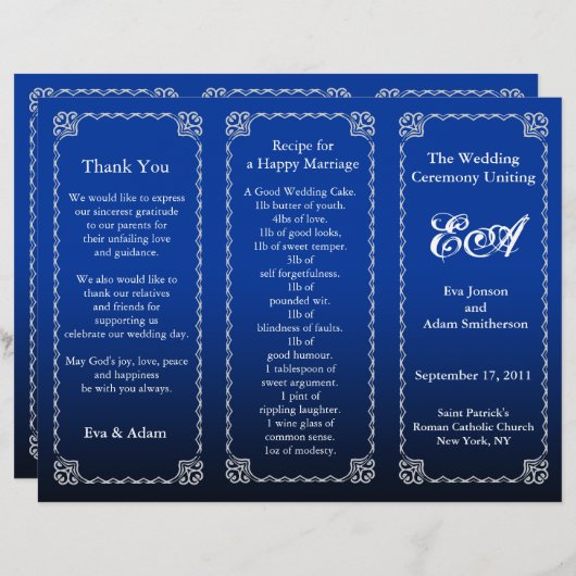 Dossier du programme de mariage Royal Blue (Devant / Derrière)