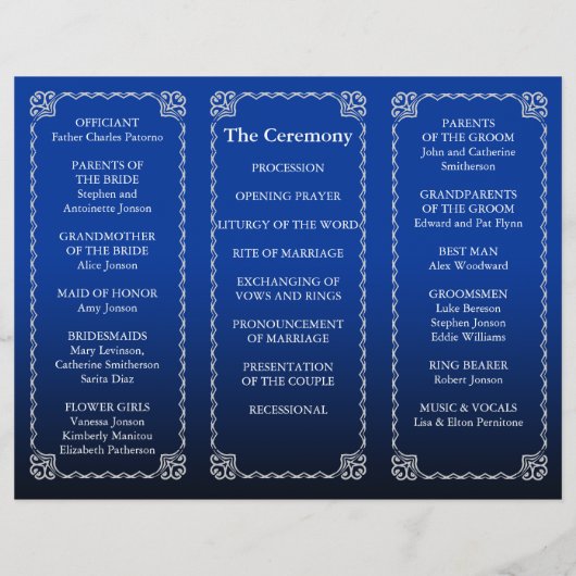 Dossier du programme de mariage Royal Blue (Dos)