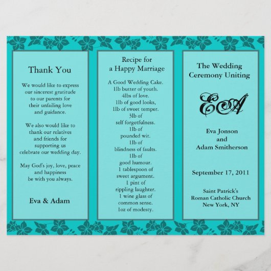 Dossier du programme de mariage Turquoise floral (Devant)