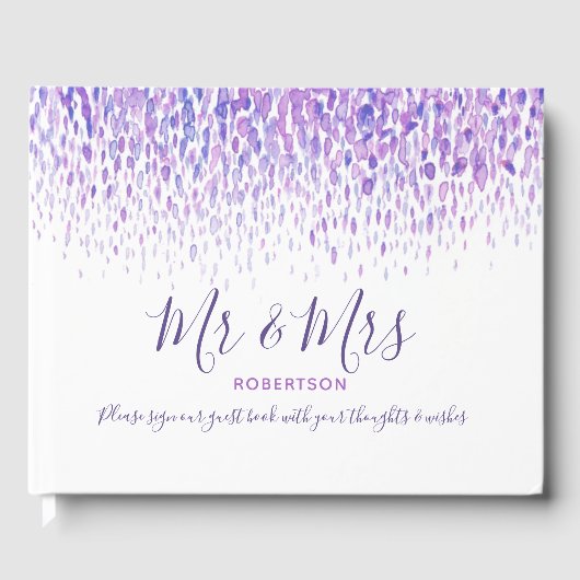 Dot art cascade aangepast paars huwelijk gastenboek (Voorkant)