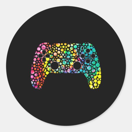 Dot Day Gamers Boy Game Controller Kleurrijke Polk Ronde Sticker (Voorkant)
