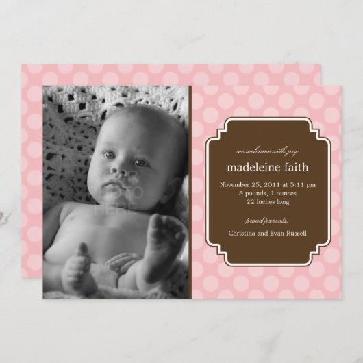 Dot Delight Baby Girl Faire-part de naissance (Devant / Derrière)