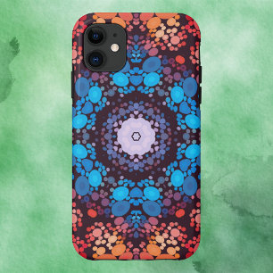 Dot Mandala Blauw Rood en Sinaasappel iPhone 11 Hoesje