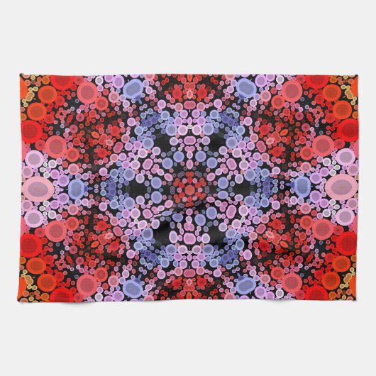 Dot Mandala Bloem Blauw Rood en Roze Theedoek (Horizontaal)
