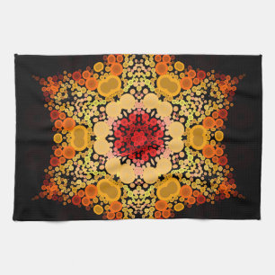 Dot Mandala Bloem Oranje Geel en Rood Theedoek