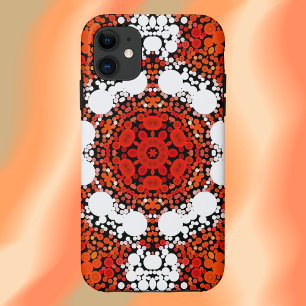 Dot Mandala Bloem Oranje wit en rood iPhone 11 Hoesje