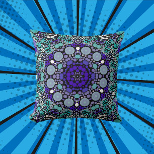 Dot Mandala Bloem Paars blauw en wit Kussen