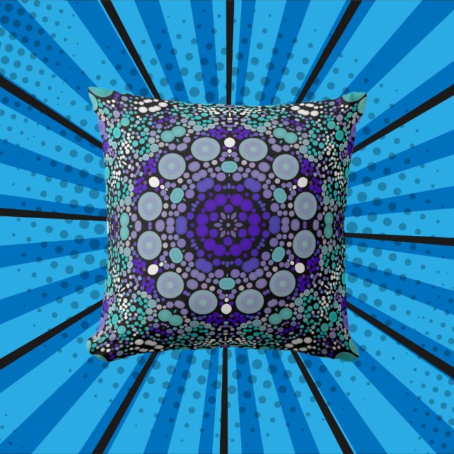 Dot Mandala Bloem Paars blauw en wit Kussen (Creator heeft geüpload)
