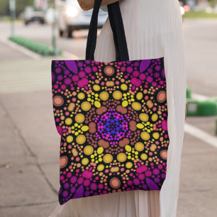 Dot Mandala Bloem Paars en Geel Draagtas