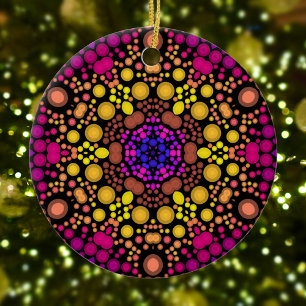 Dot Mandala Bloem Paars en Geel Keramisch Ornament