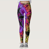 Dot Mandala Bloem Paars Sinaasappel en Geel Leggings (Voorkant)