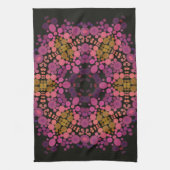 Dot Mandala Bloem Roze Geel en Zwart Theedoek (Verticaal)