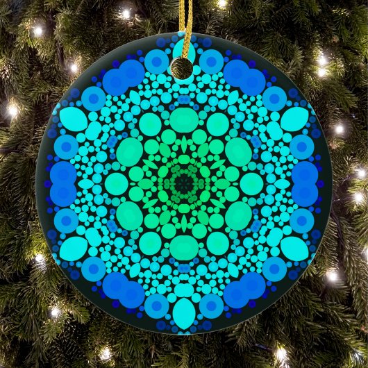 Dot Mandala Flower Blue en Green Keramisch Ornament