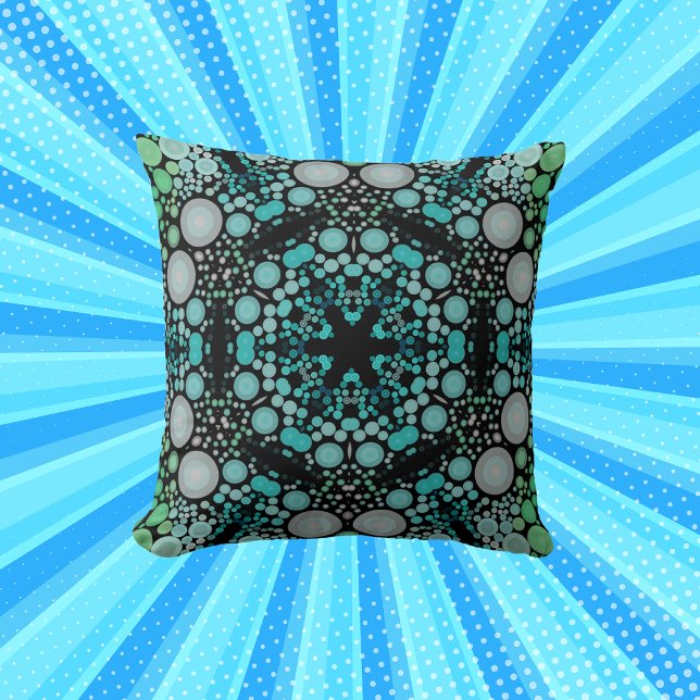 Dot Mandala Flower Blue Green en Grey Kussen (Creator heeft geüpload)