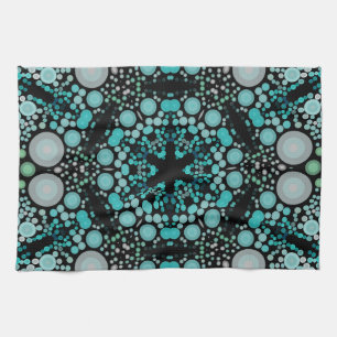 Dot Mandala Flower Blue Green en Grey Theedoek