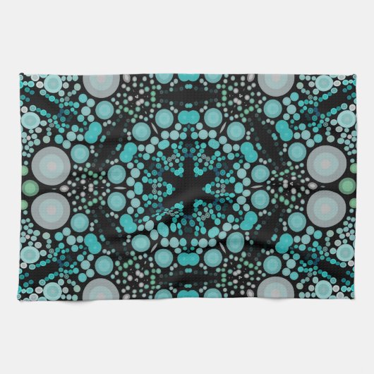 Dot Mandala Flower Blue Green en Grey Theedoek (Horizontaal)