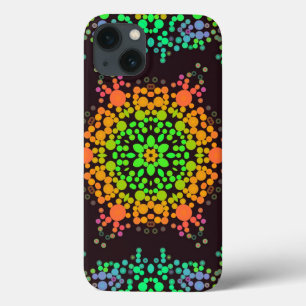 Dot Mandala Flower Green Oranje and Blue iPhone 13 Hoesje