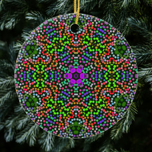 Dot Mandala Flower Green Paars en Oranje Keramisch Ornament
