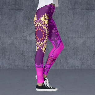 Dot Mandala Flower Pink and Yellow Leggings