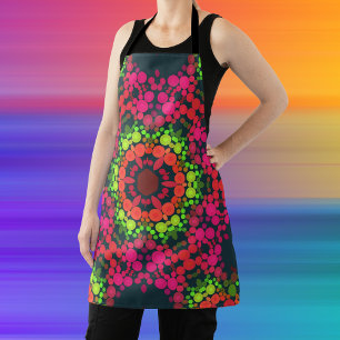 Dot Mandala Flower Pink Green en Oranje Schort