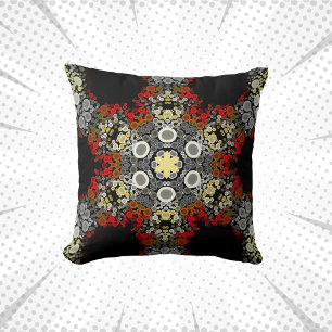 Dot Mandala Flower Red Yellow en Grey Kussen