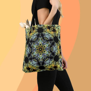 Dot Mandala Flower Yellow Blue en Grey Draagtas