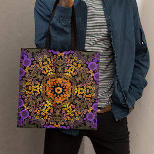 Dot Mandala Flower Yellow en Paars Draagtas
