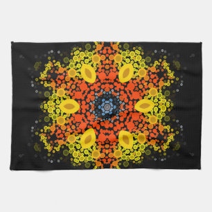 Dot Mandala Flower Yellow Oranje and Blue Theedoek