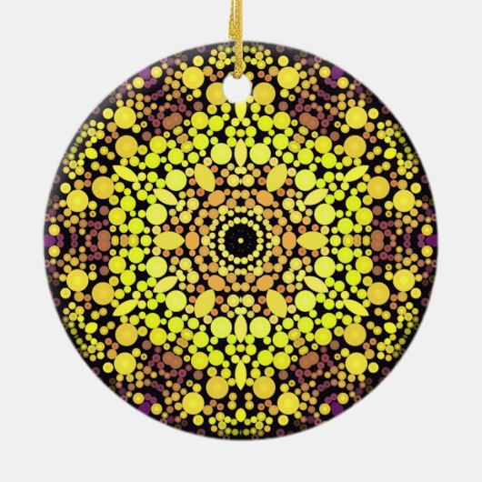 Dot Mandala Flower Yellow Paars and Black Keramisch Ornament (Achterkant)