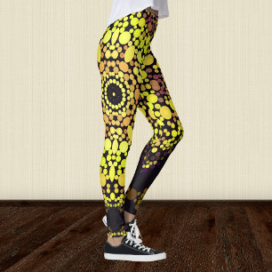 Dot Mandala Flower Yellow Paars and Black Leggings
