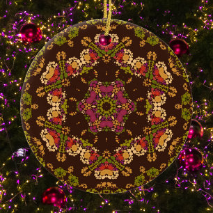 Dot Mandala Geel Paarse en Sinaasappel Keramisch Ornament