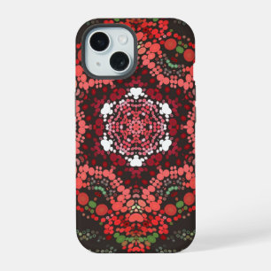 Dot Mandala Rood Groen en Wit iPhone 15 Hoesje
