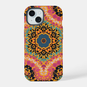 Dot Mandala Roze Blauw Zwart en Geel iPhone 15 Hoesje