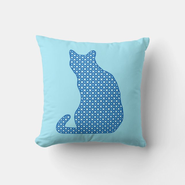 Dot Patterned Cat - Shades of Blue Sierkussen (Voorkant)