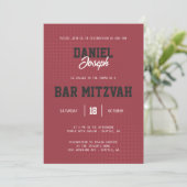 Dots maroon sportif Bar Mitzvah invitation (Debout devant)
