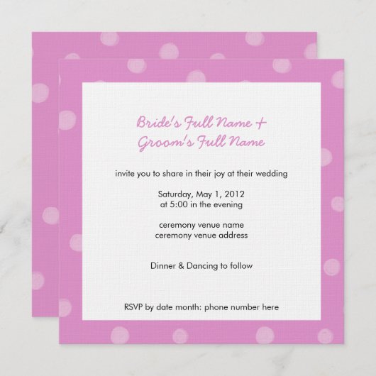 Dots peints Faire-part de mariage blanc rose (Devant / Derrière)