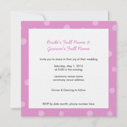 Dots peints Faire-part de mariage blanc rose (Devant)