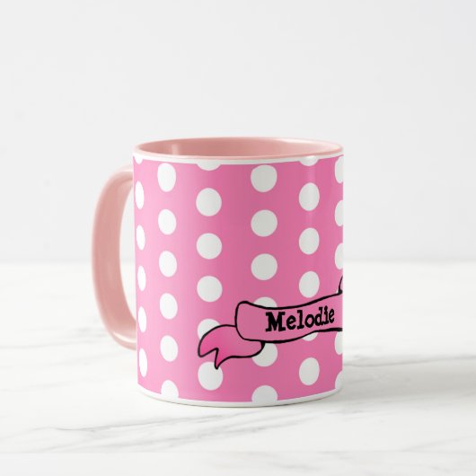 Dots rose Personnalisé Ringer Combo Mug (Devant gauche)