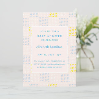 Dots & Squares Pink & Blue Baby Shower Invitation Kaart