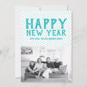 Dotted Happy New Year-fotokaart Turquoise Feestdagenkaart